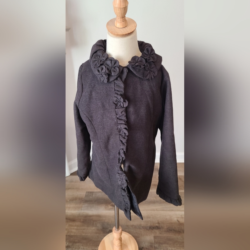 Girls Size 10 Isabella & Chloe Elegant Charcoal Ruffled Coat